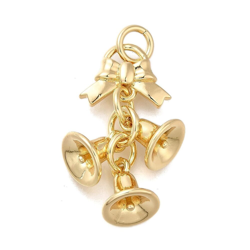 7881 5 Pcs Brass Bowknot & Bell Charms Christmas Jingle Bells Charms